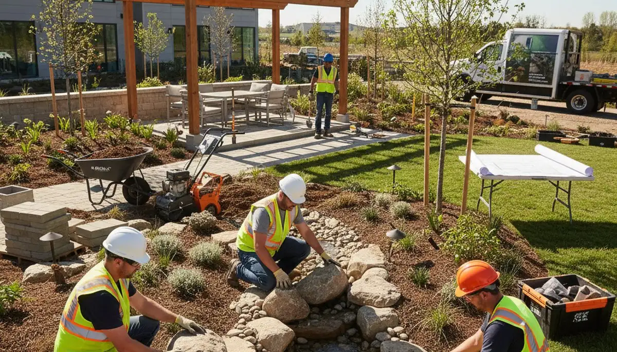 Landscape design for Oklahoma City, OK tree-service property with custom outdoor planting beds