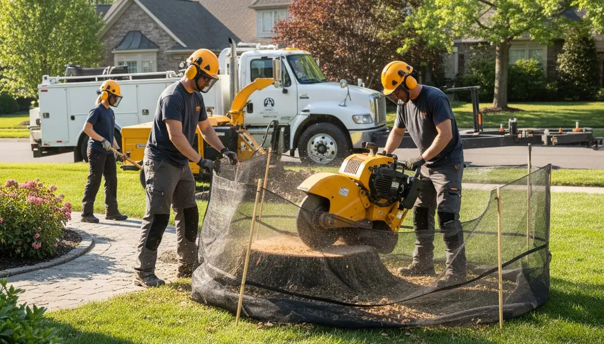 Oklahoma City stump removal service with Arbor Tree Care crew clearing a tree stump safely