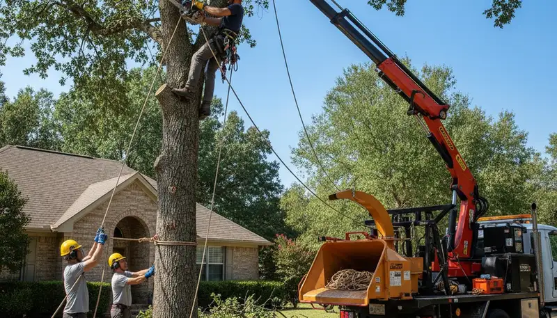 Oklahoma City tree removal crew safely removing a hazardous tree for Arbor Tree Care