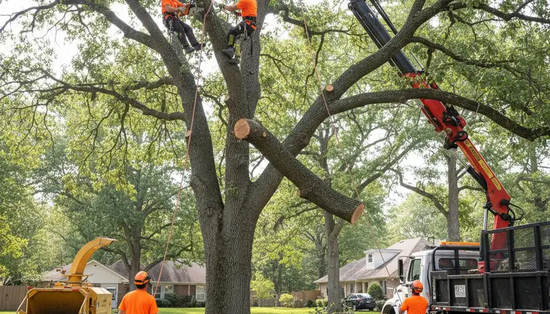 Oklahoma City tree removal crew removing a hazardous tree for Arbor Tree Care