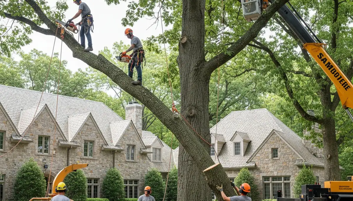 Tree service crew in Oklahoma City, OK handling tree trimming and removal for a property