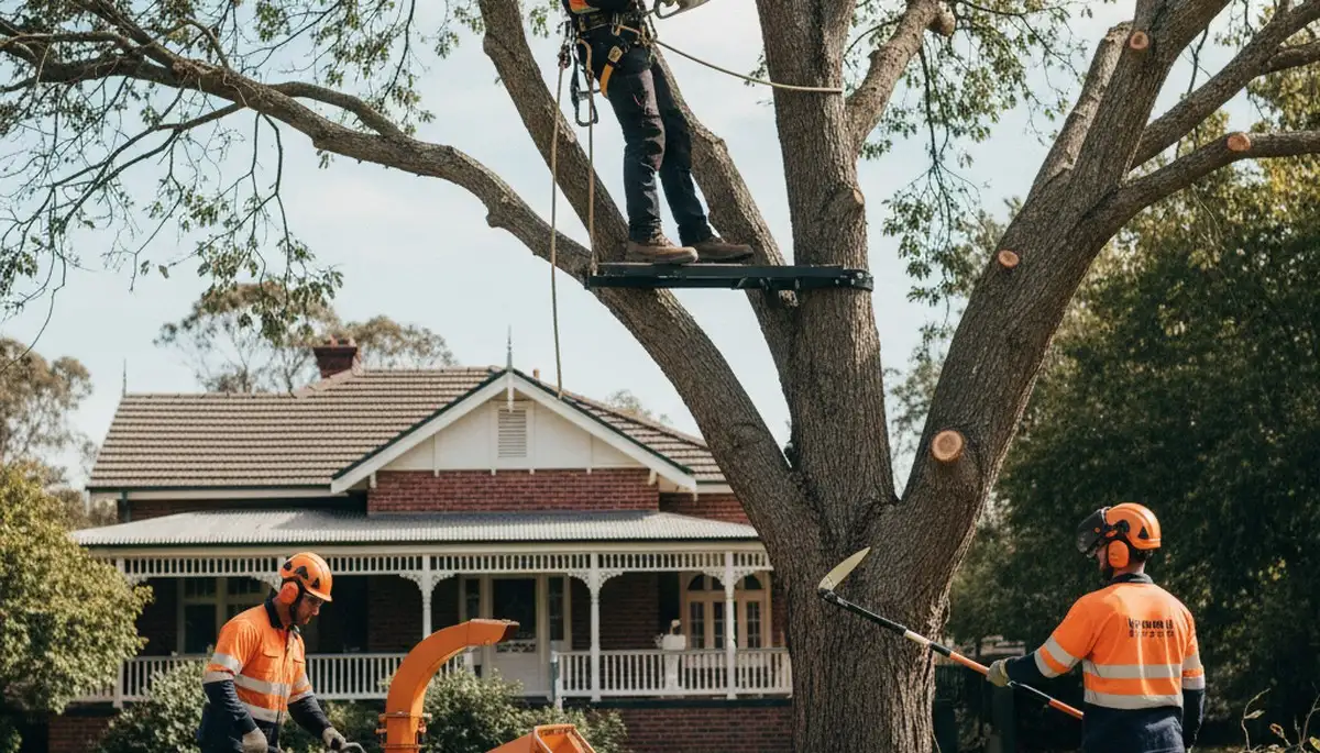 Tree service crew in Oklahoma City, OK performing professional tree trimming and removal cleanup