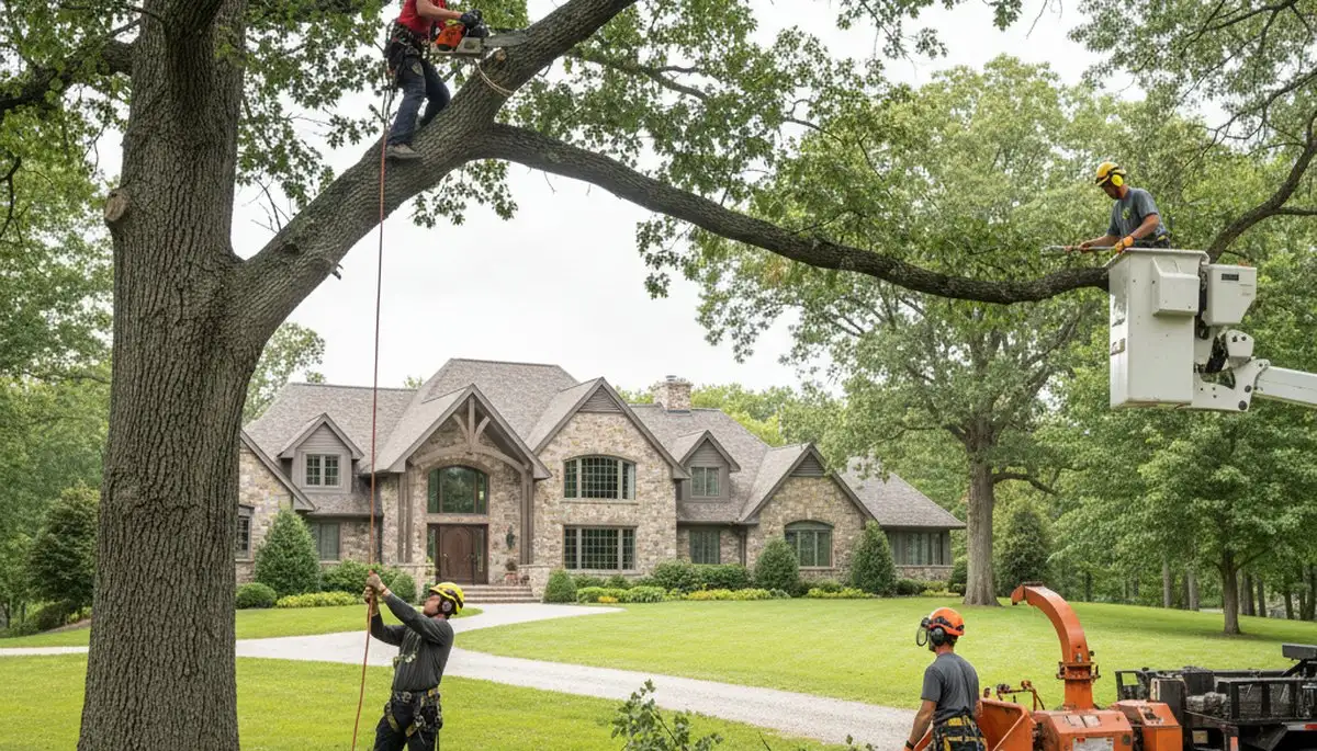 Tree service crew trimming trees in Oklahoma City, OK for safe, professional property care