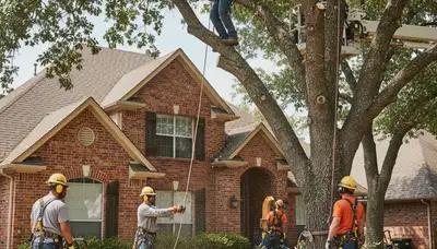 Tree service crew trimming tree in Oklahoma City, OK for safe, professional maintenance