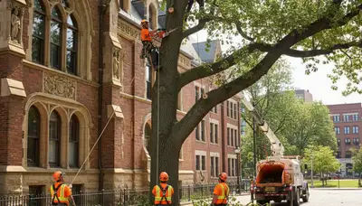 Tree service crew in Oklahoma City, OK trimming and removing a large tree safely