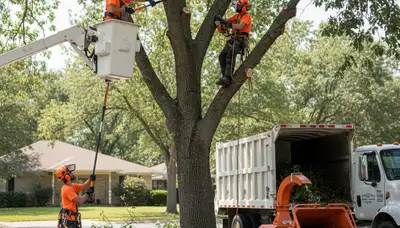 Oklahoma City tree service crew trimming trees for safer, healthier, professional tree care
